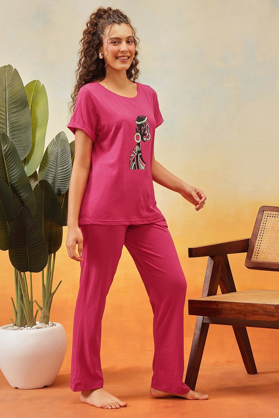 Cotton Graphic Print T-Shirt and Pyjama Set