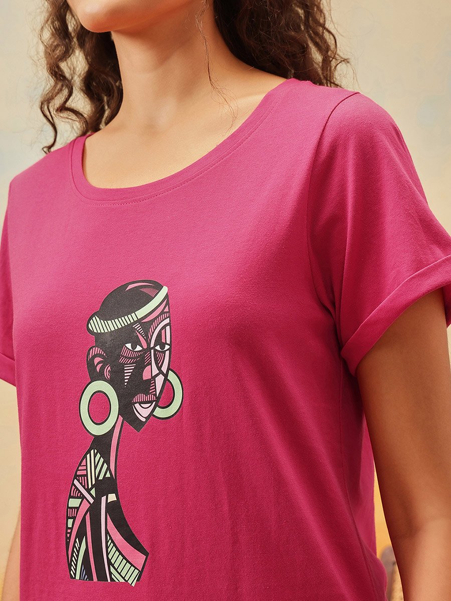 Cotton Graphic Print T-Shirt and Pyjama Set