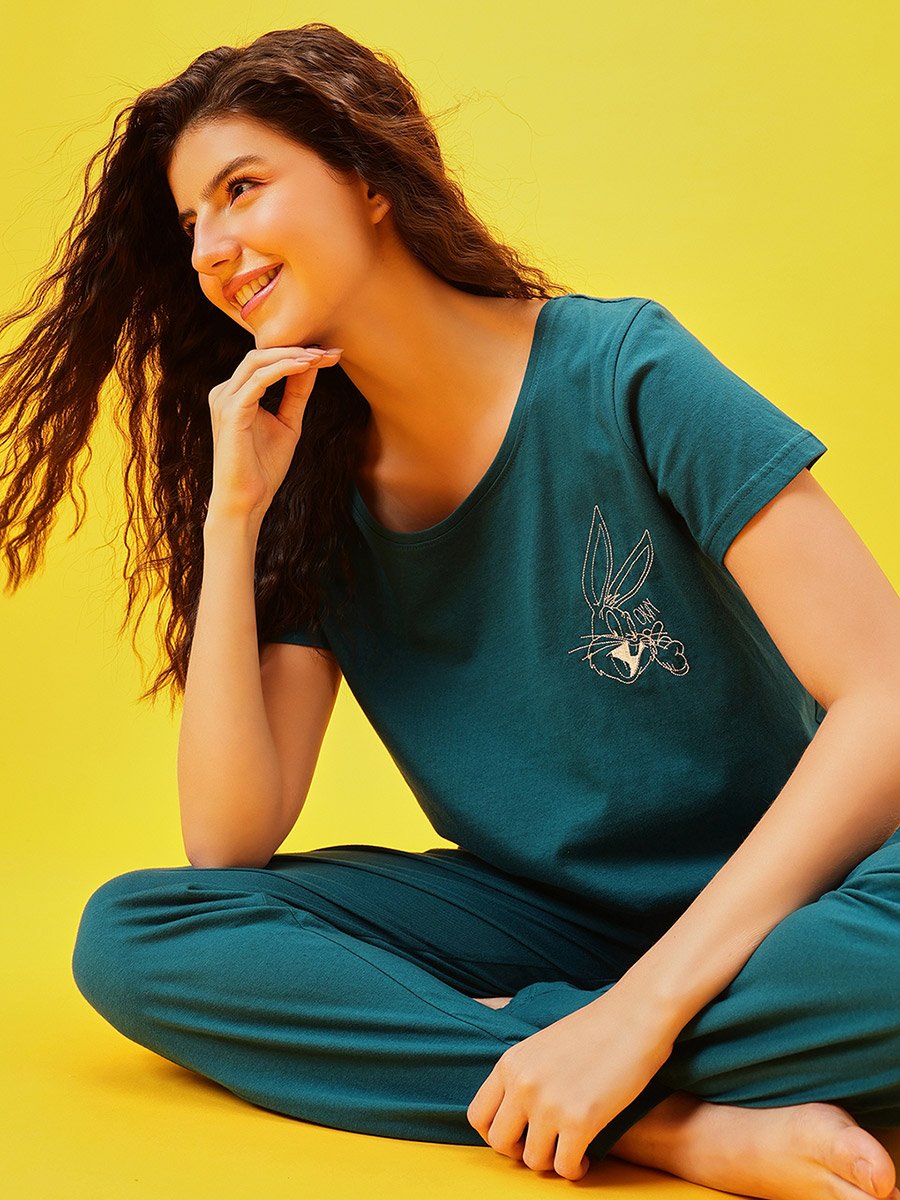 Solid T-Shirt and 100% Cotton Pyjama Set