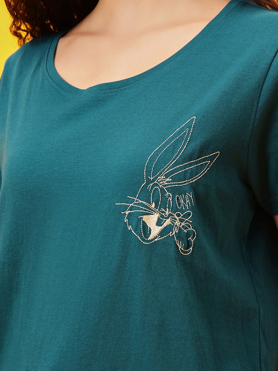 Solid T-Shirt and 100% Cotton Pyjama Set