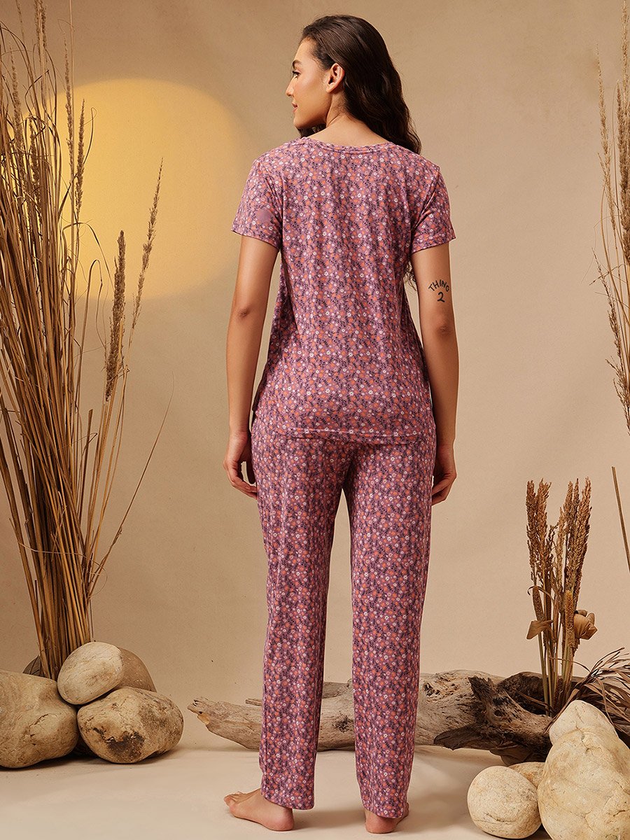 Floral Print T-Shirt and Pyjama Set