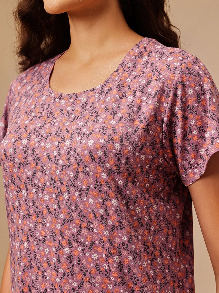 Floral Print T-Shirt and Pyjama Set