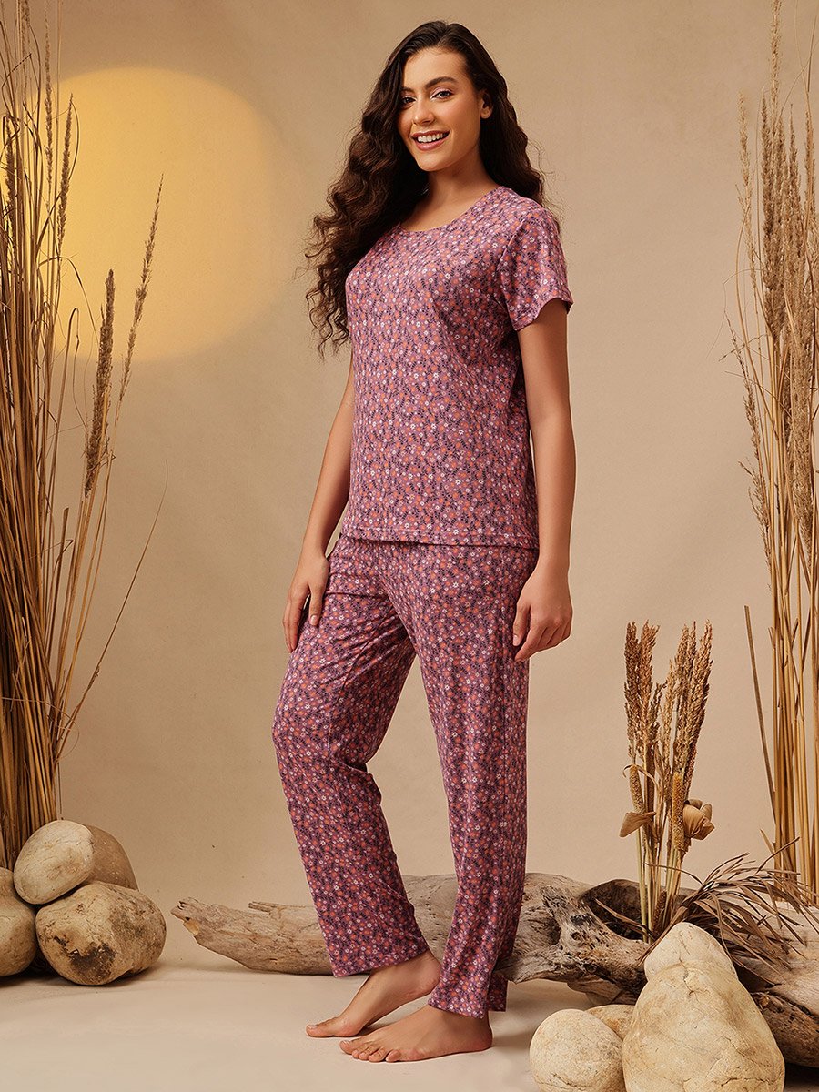 Floral Print T-Shirt and Pyjama Set