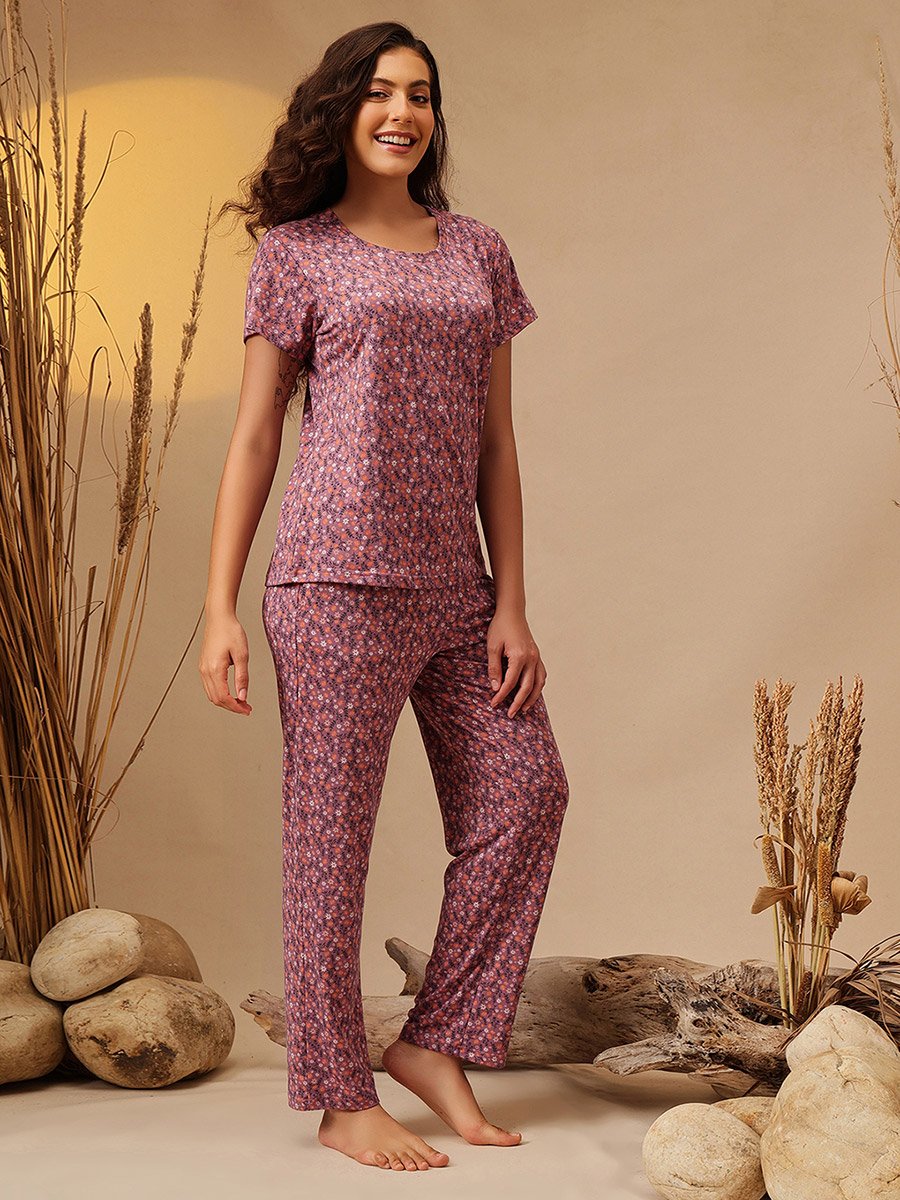 Floral Print T-Shirt and Pyjama Set