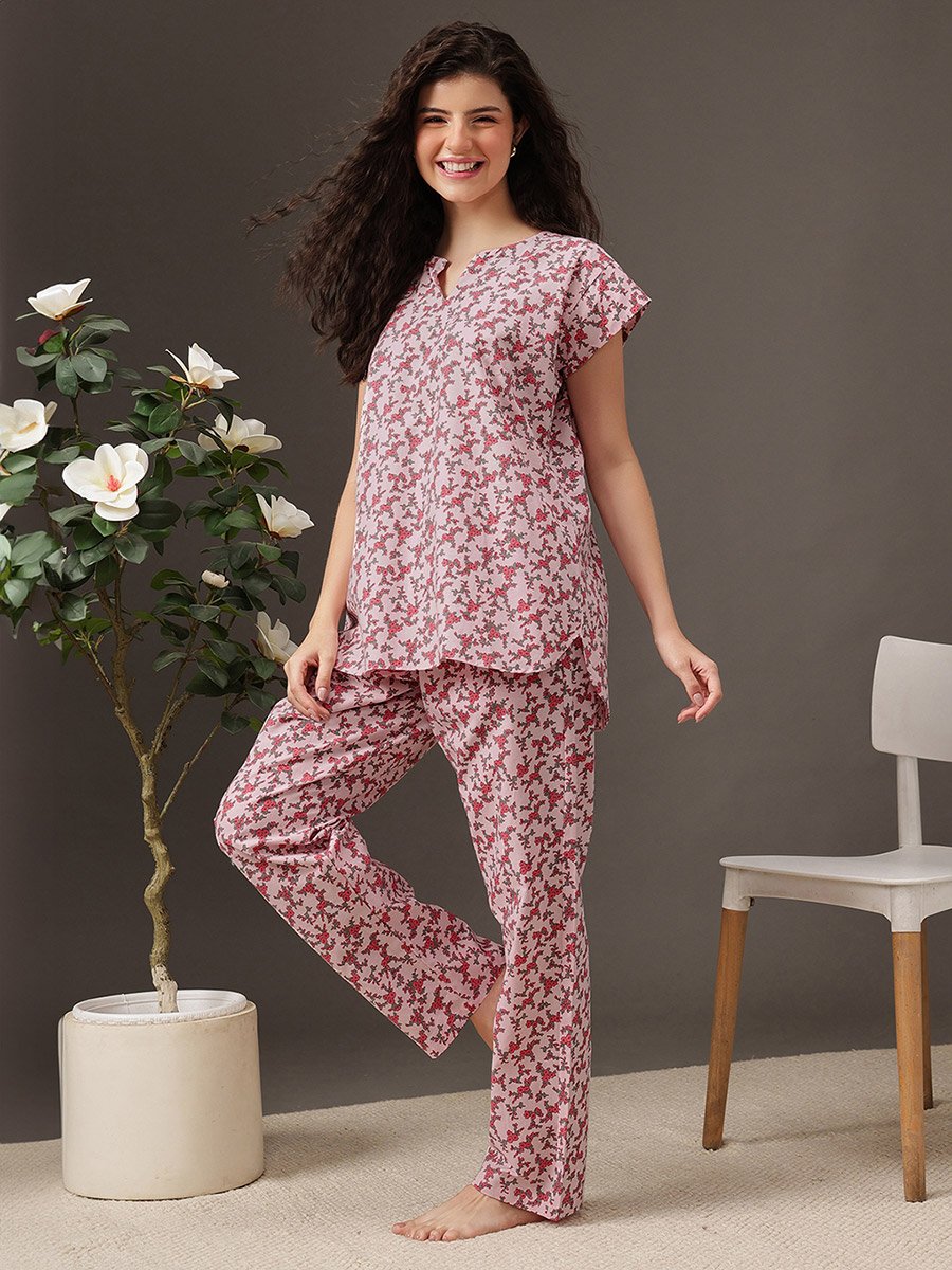 Floral Print Longline Top and Pyjama Set