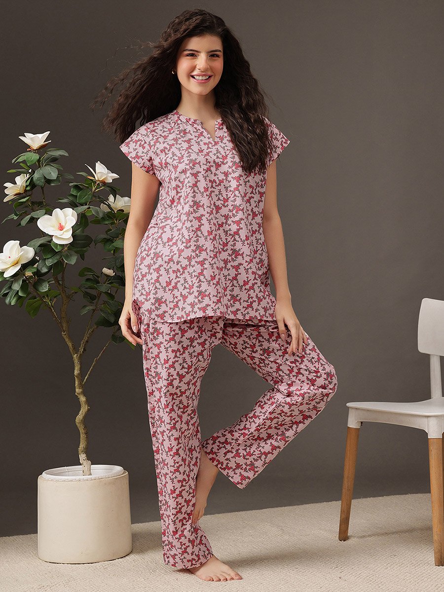 Floral Print Longline Top and Pyjama Set