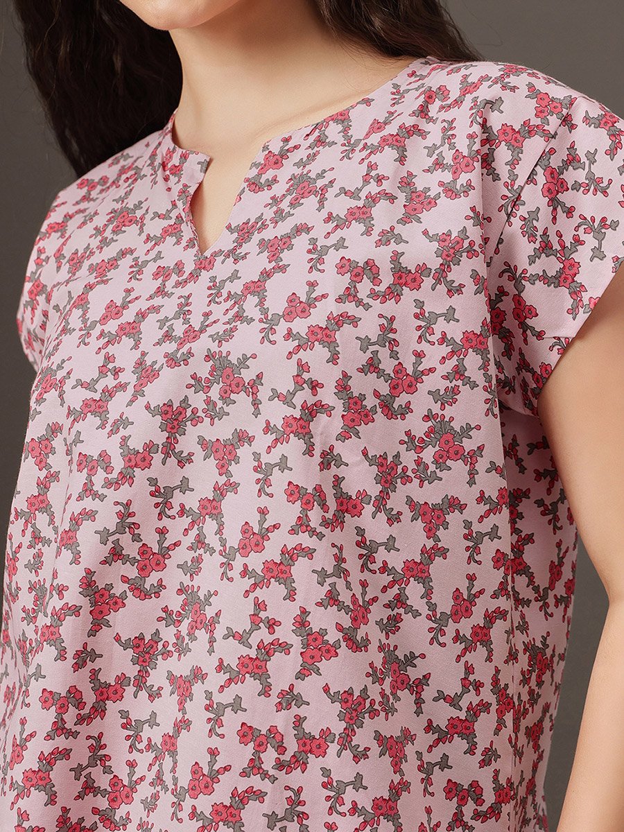 Floral Print Longline Top and Pyjama Set