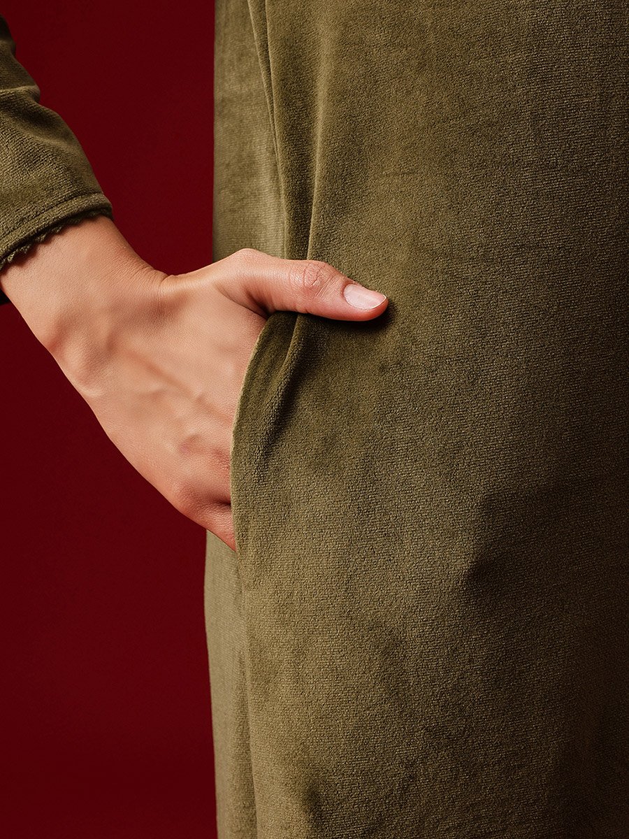 Women Olive Green Velvet Look Nightdress 