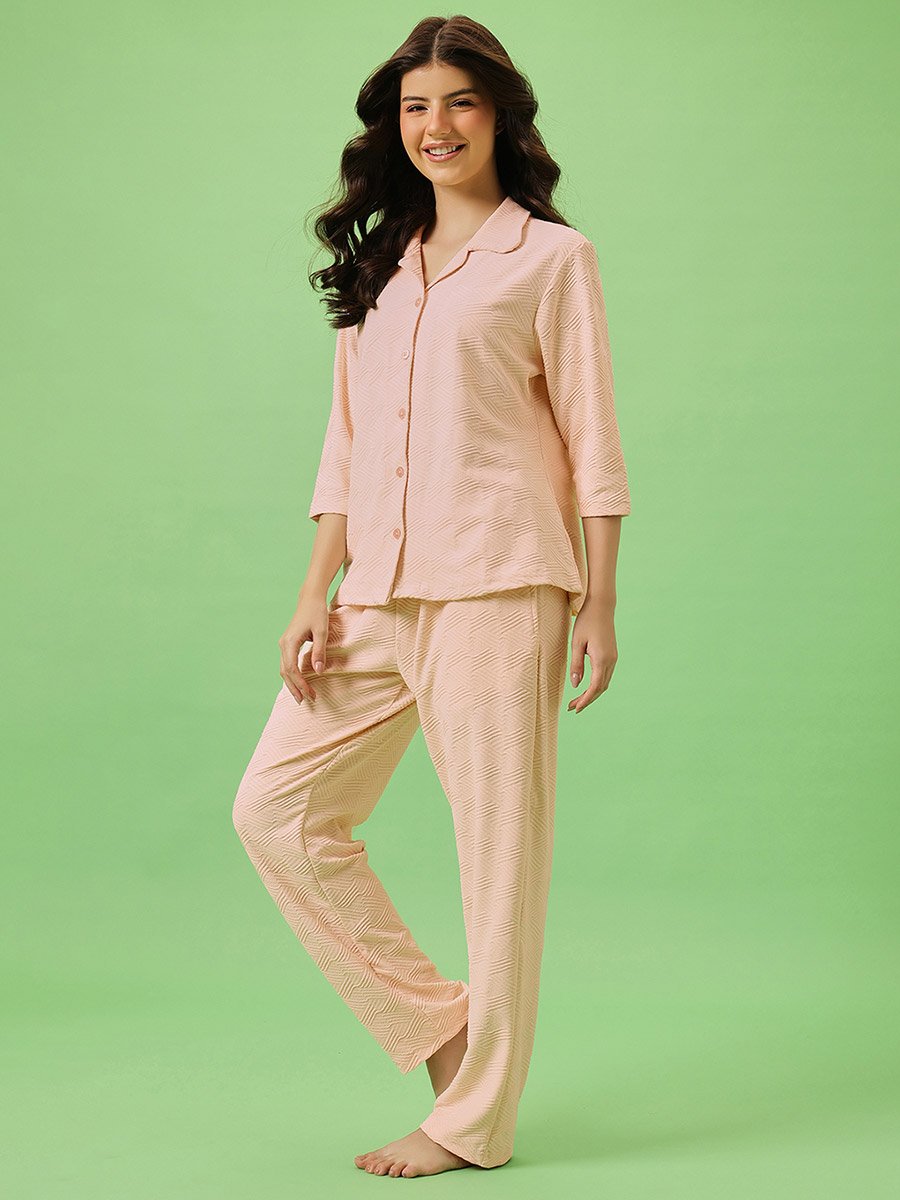 Solid Button Down Shirt and Pyjama Set