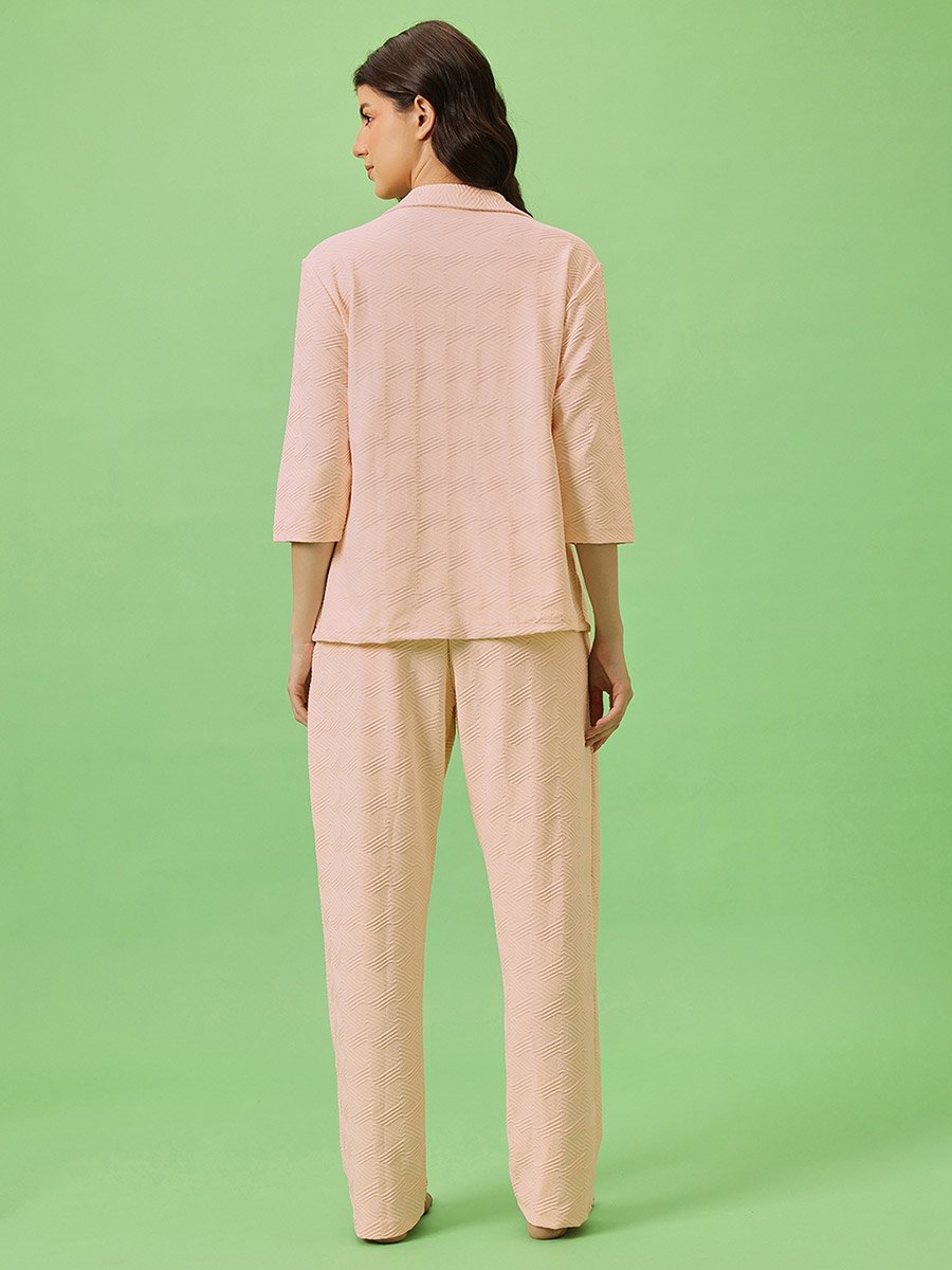 Solid Button Down Shirt and Pyjama Set