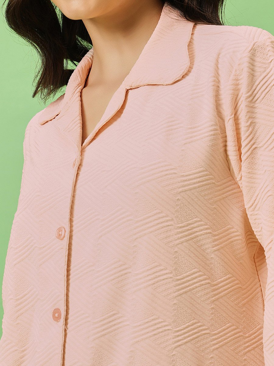 Solid Button Down Shirt and Pyjama Set