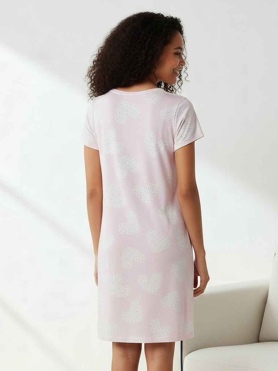 Set of 2 - Short Sleeve Floral Print Cotton Nightdress