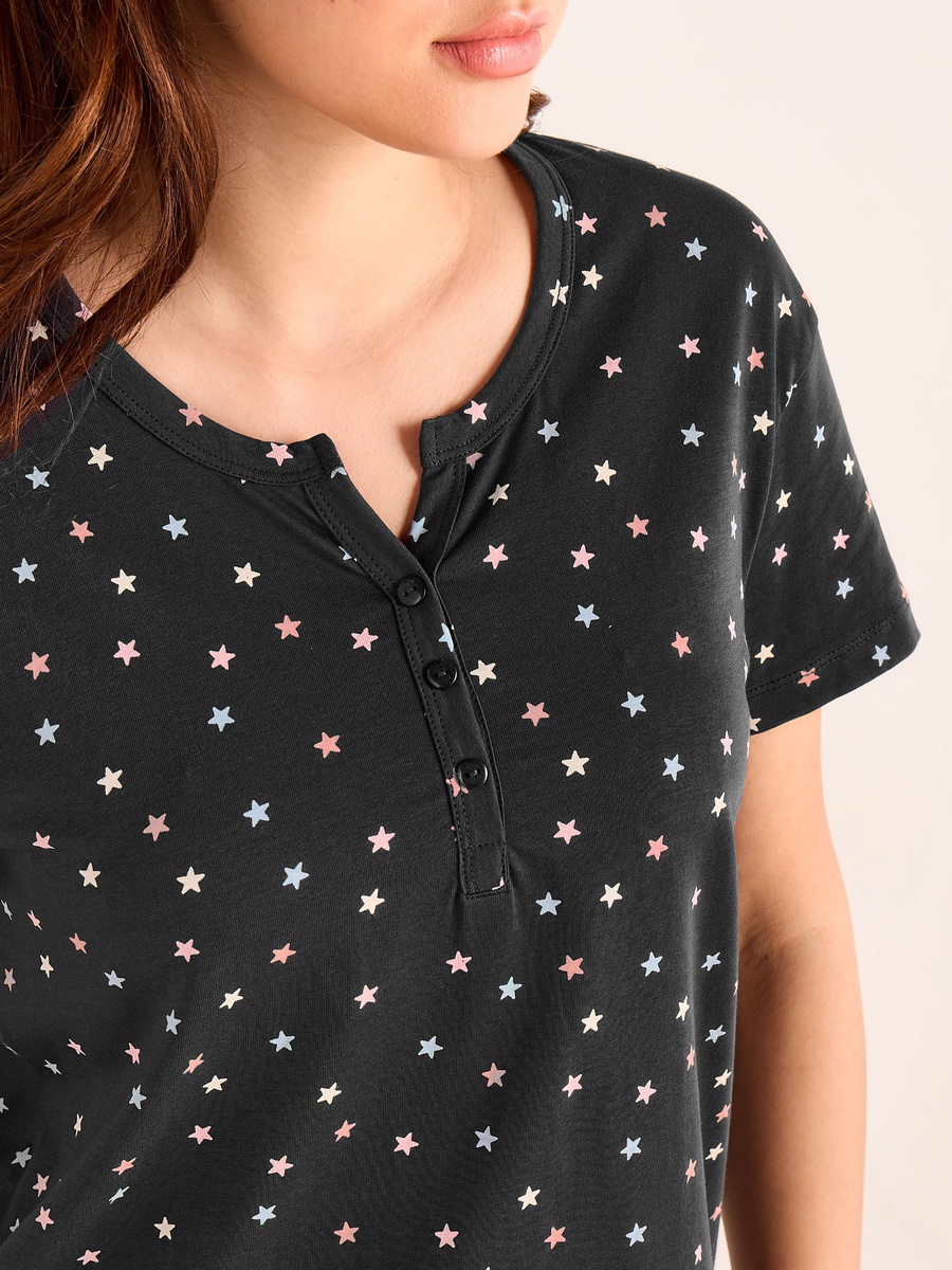 Short Sleeves Cotton Sleepshirt with Star Print