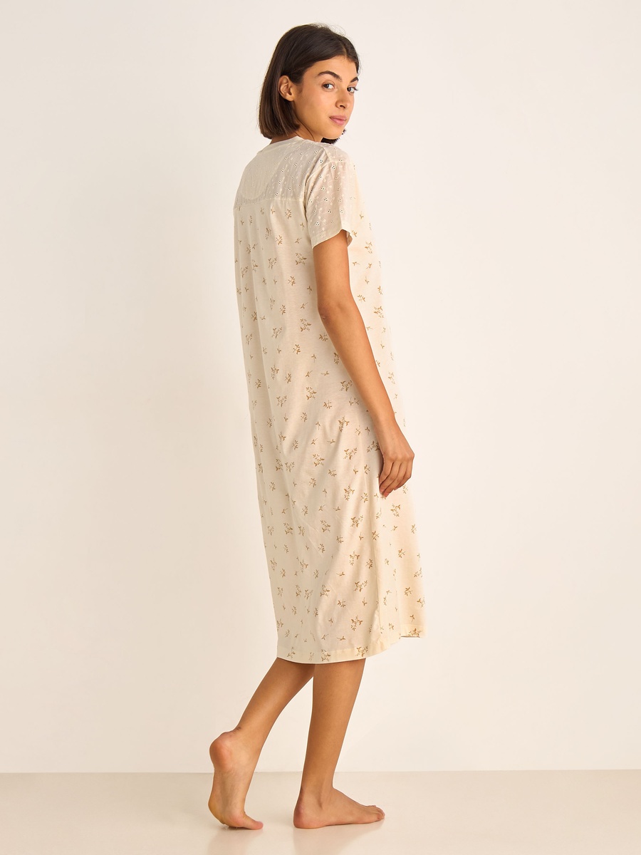 Embroidered Cotton Nightdress with Short Sleeves