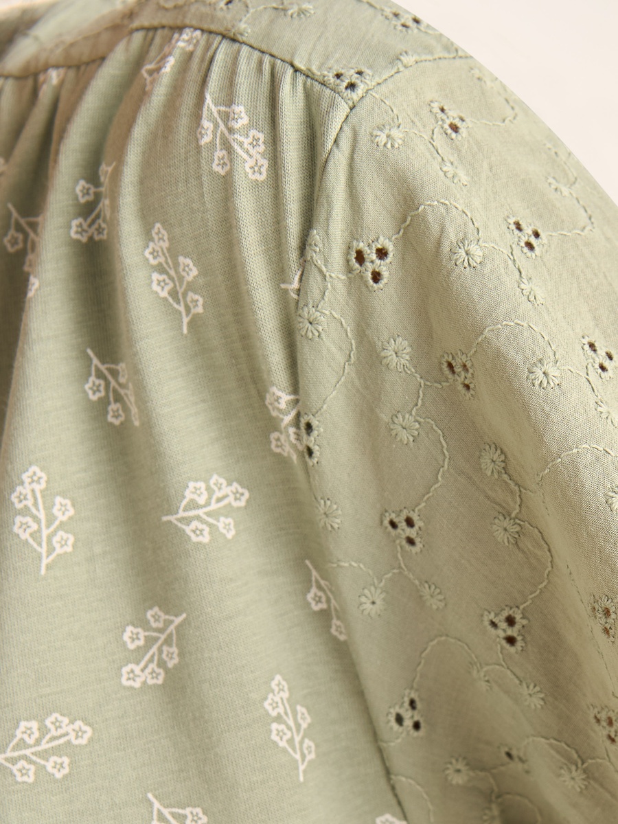 Embroidered Cotton Nightdress with Short Sleeves