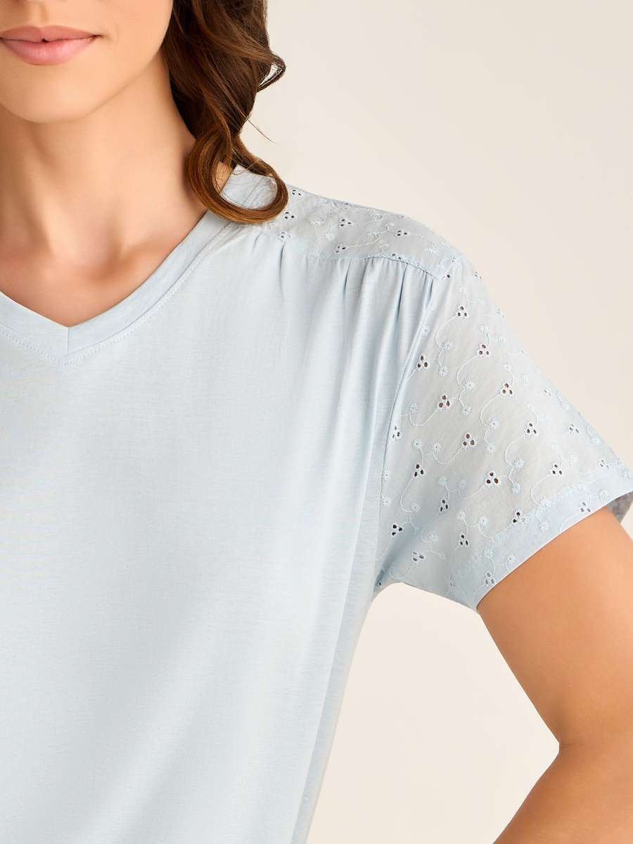 Short Sleeves Embroidered Cotton Nightdress