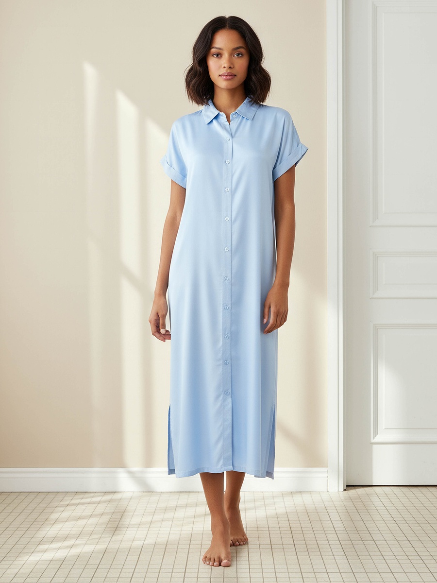 Set of 2 - Short Sleeves Collared Viscose Nightdress