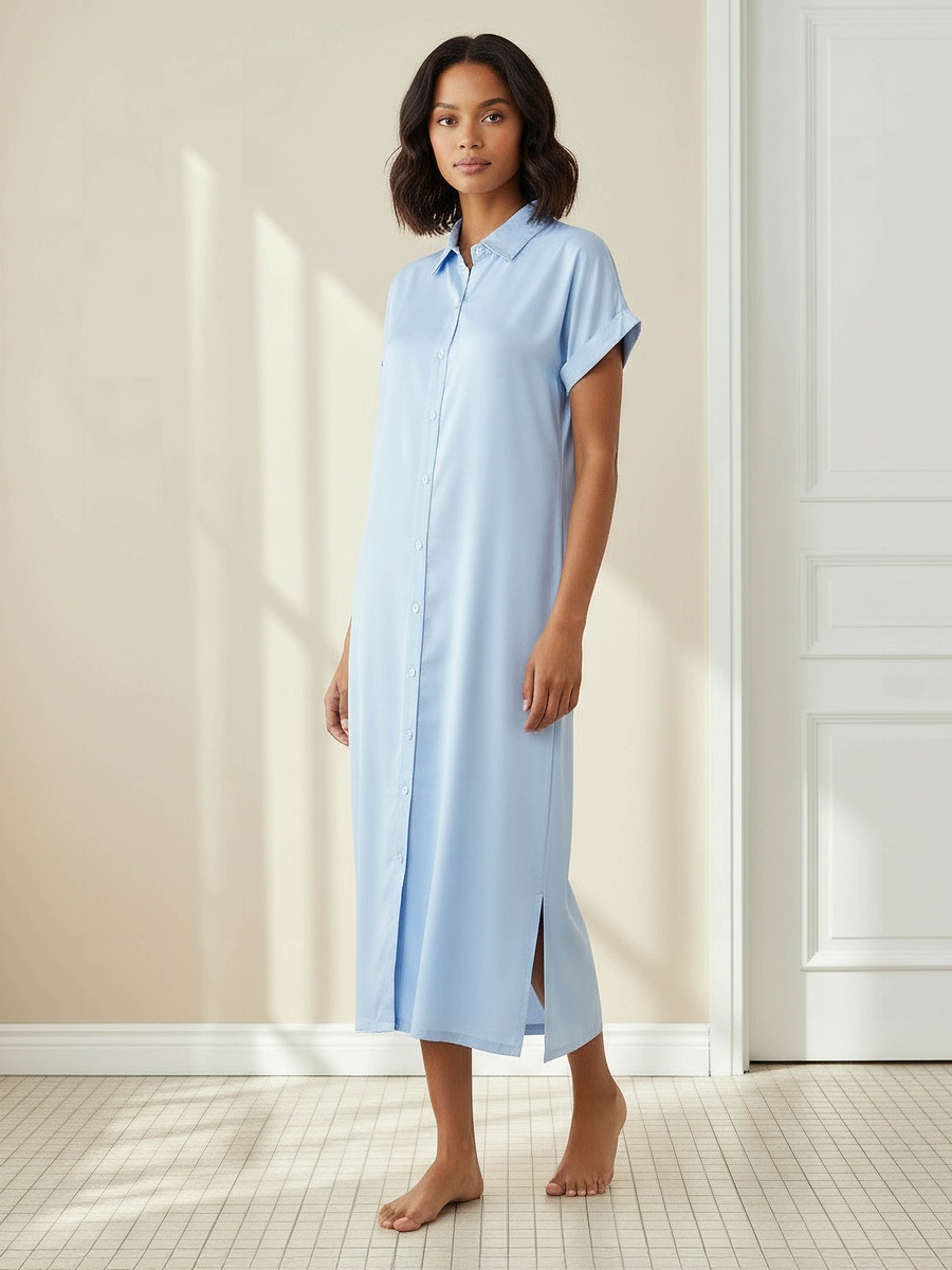 Set of 2 - Short Sleeves Collared Viscose Nightdress
