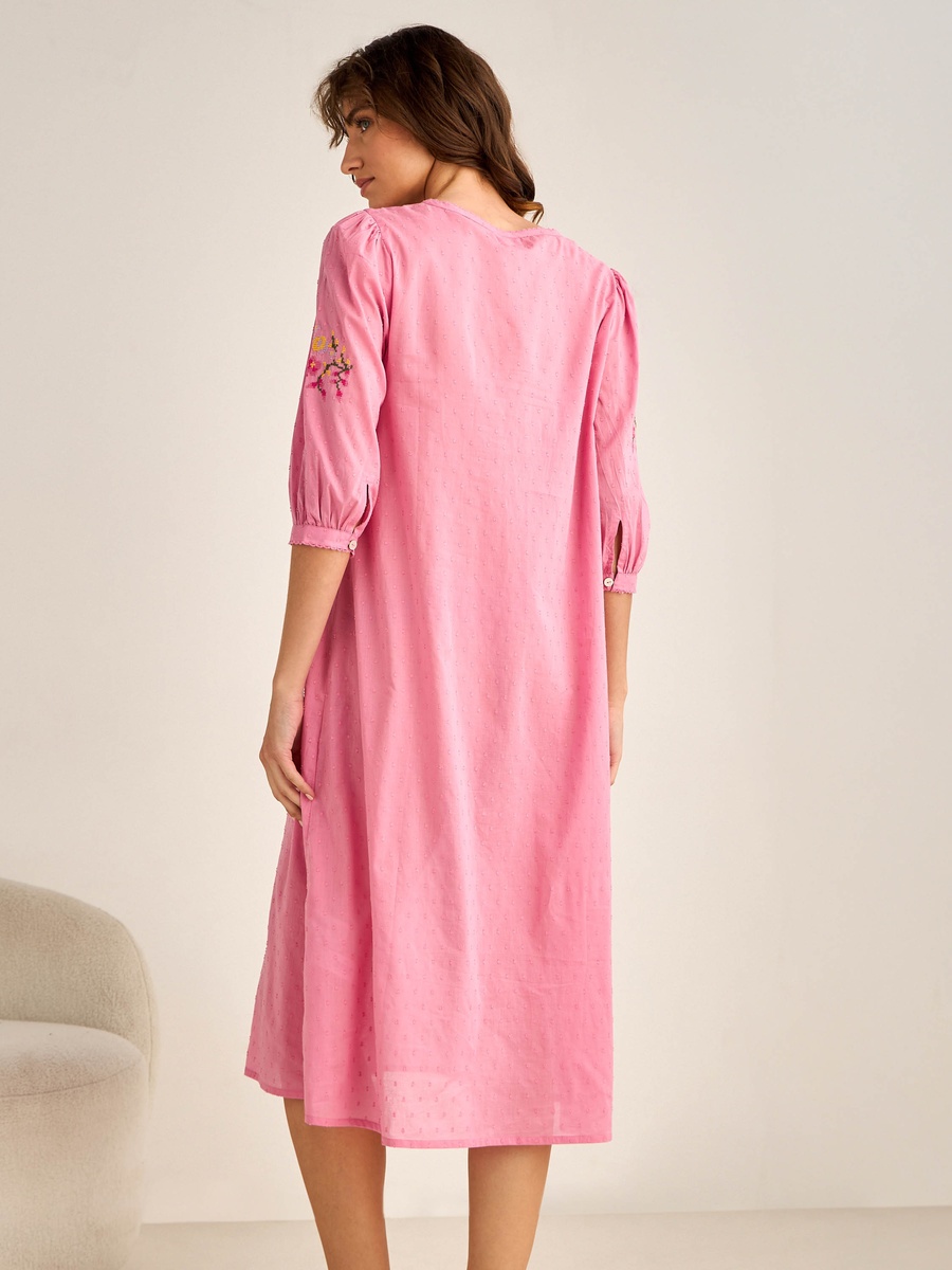 Embroidered Nightdress with 3/4 Sleeves