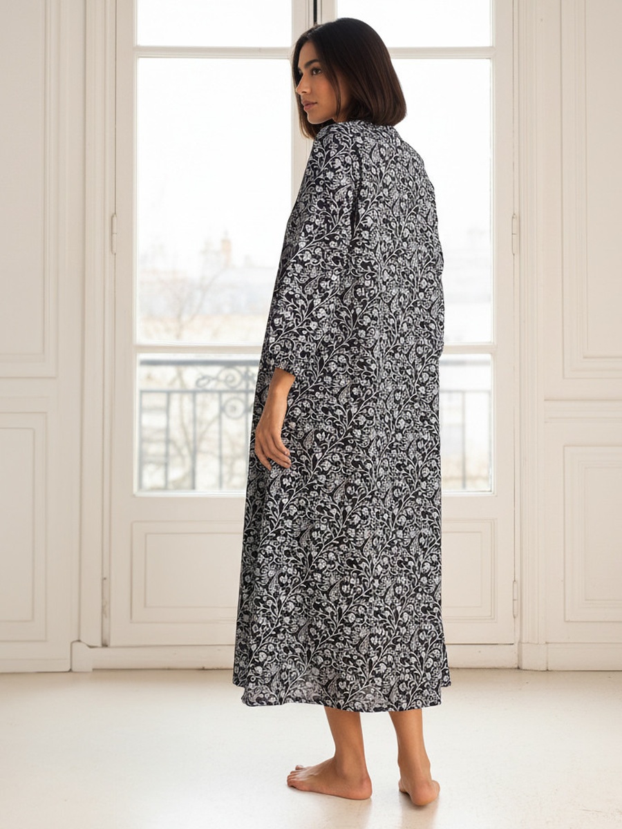 Printed Cotton Nightdress with Long Sleeves 