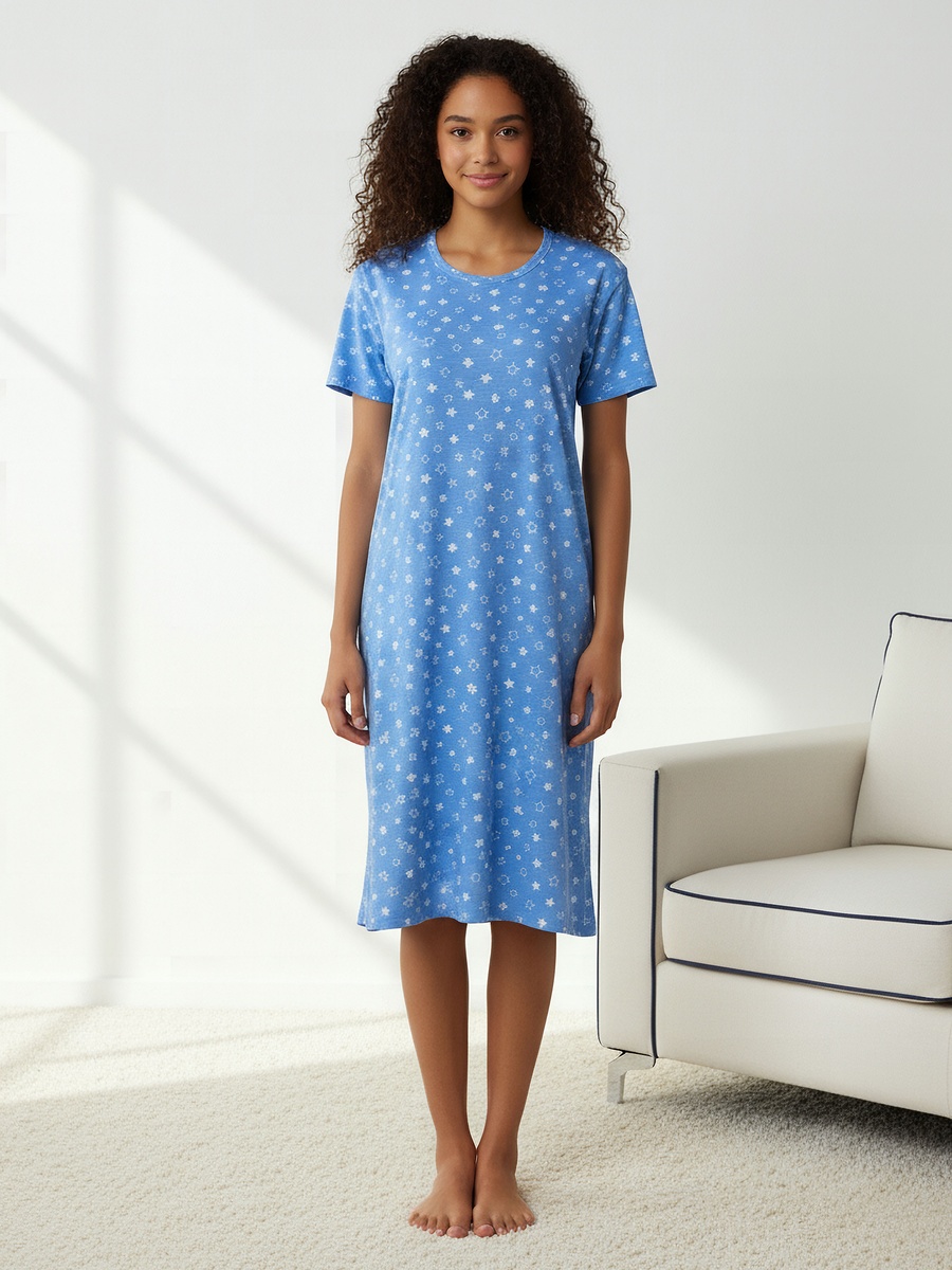 Printed Sleepshirt with Short Sleeves