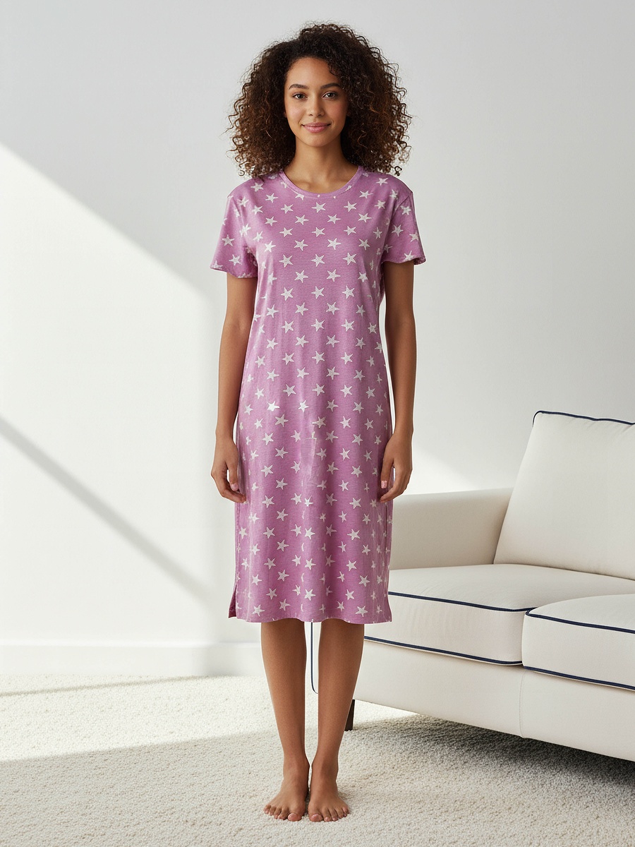 Printed Sleepshirt with Short Sleeves