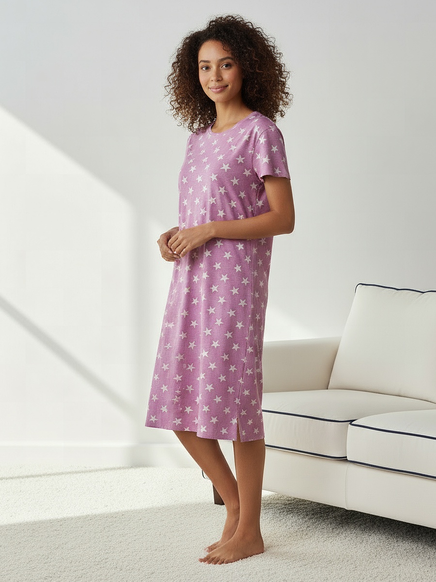 Printed Sleepshirt with Short Sleeves