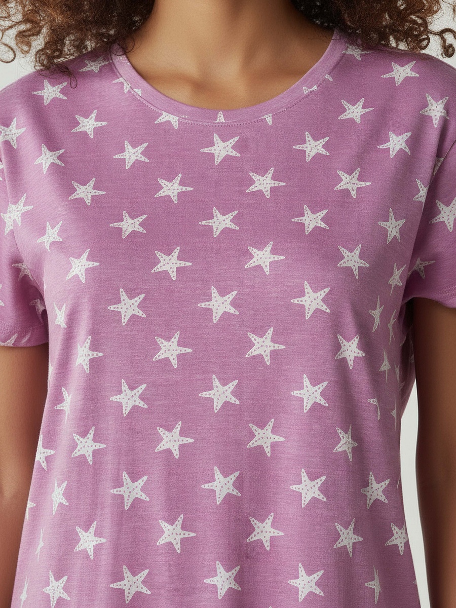 Printed Sleepshirt with Short Sleeves