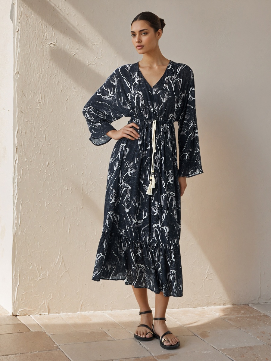 Floral Print Kaftan Dress Viscose