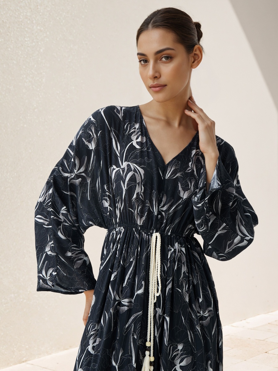 Floral Print Kaftan Dress Viscose