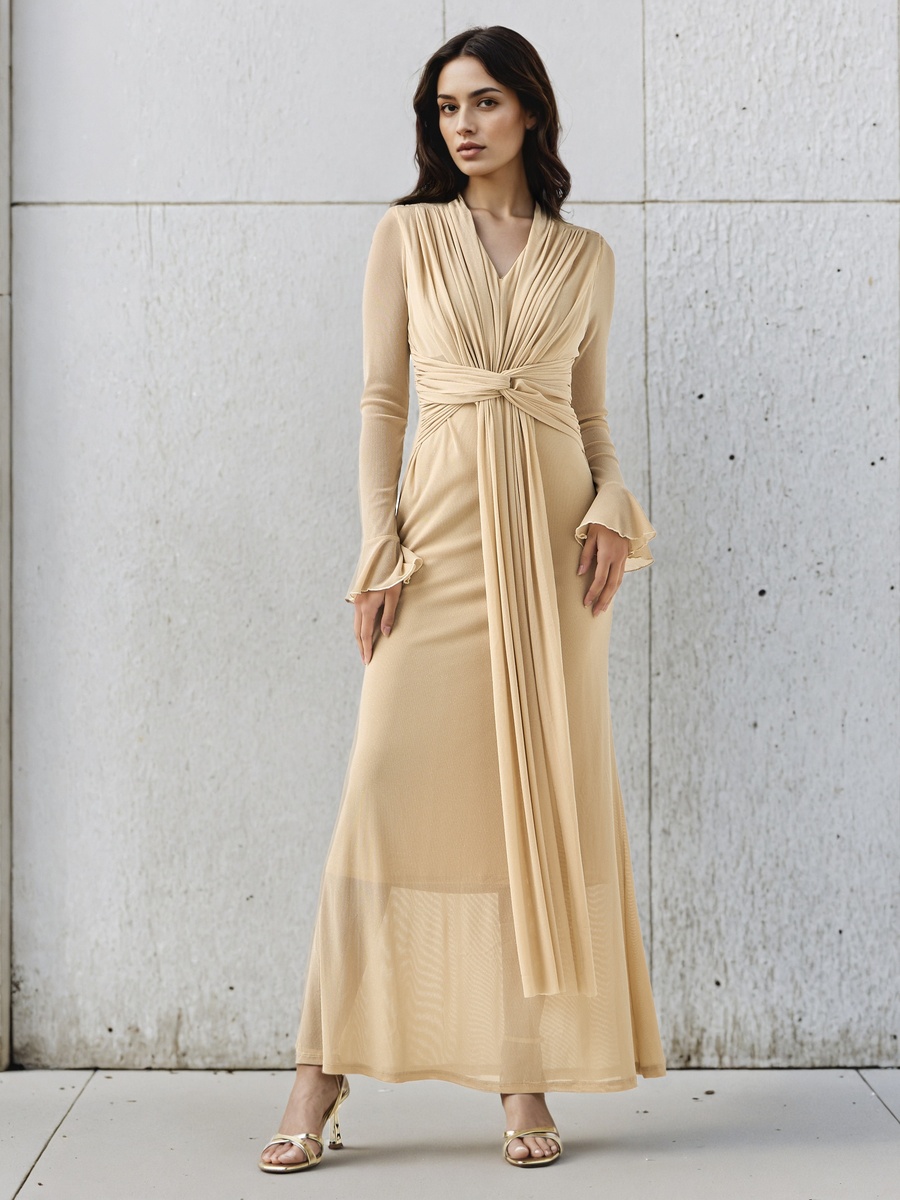 Lurex Accent Maxi Dress with Bell Sleeves