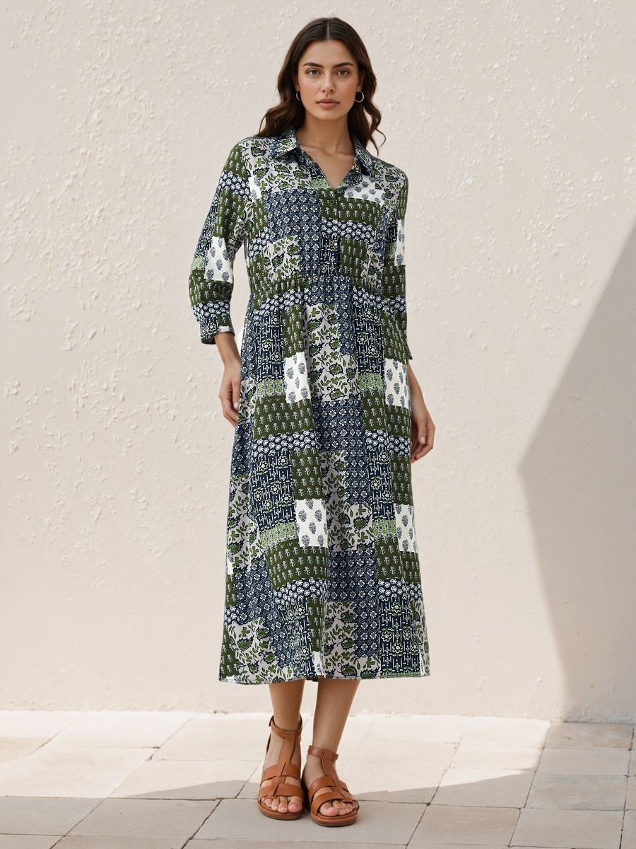Midi Shirt Dress with Floral Print