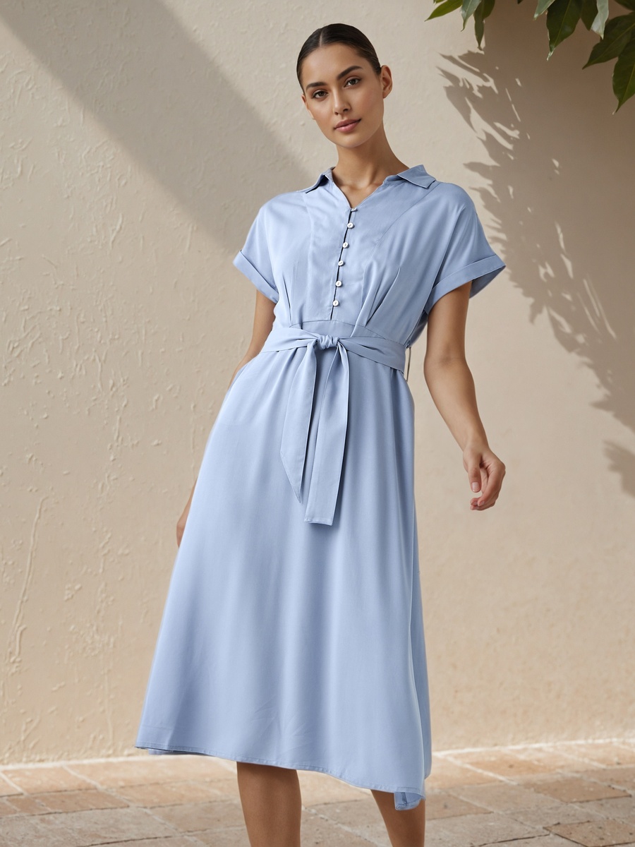 A-Line Dress with Waist Tie-Up