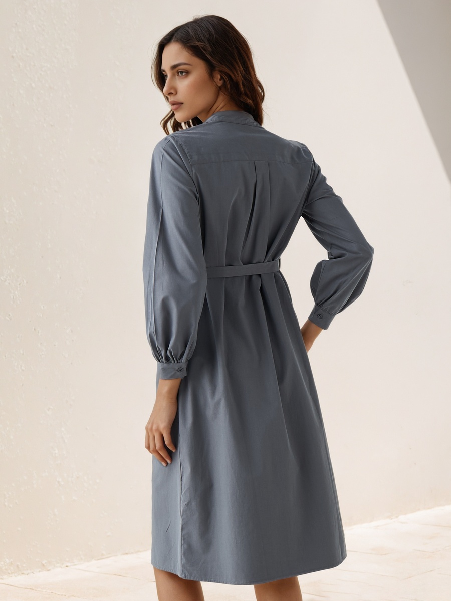 Shirt Midi Dress with Waist Tie-Up