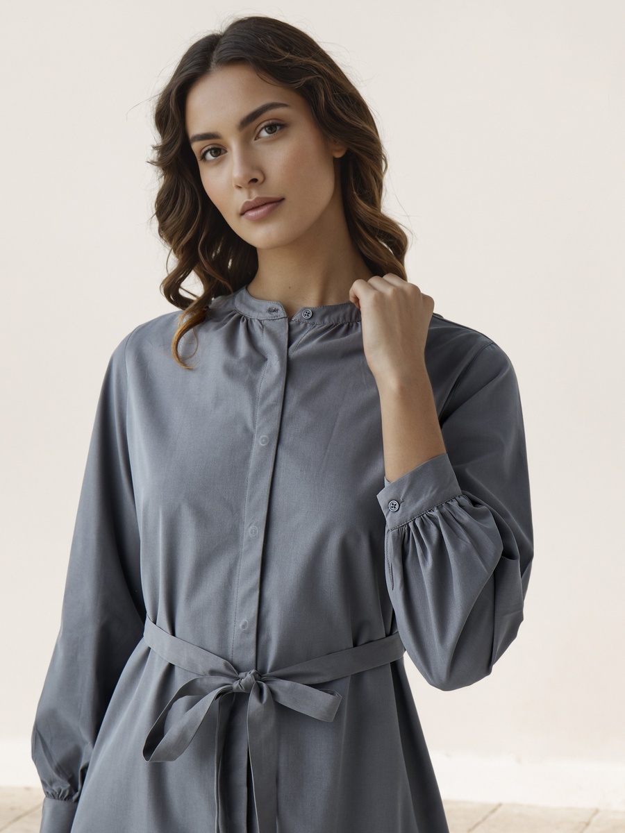 Shirt Midi Dress with Waist Tie-Up