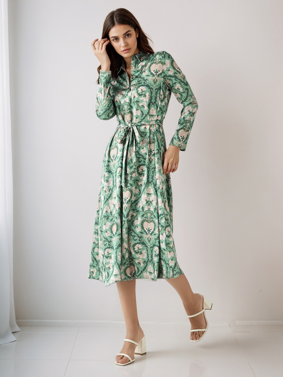Floral Print Shirt Dress with Tie-Up Detail