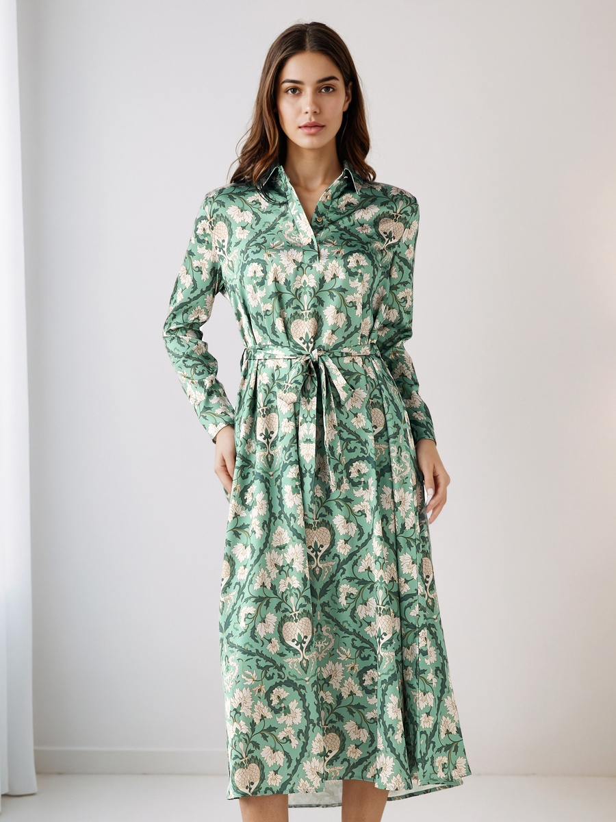 Floral Print Shirt Dress with Tie-Up Detail