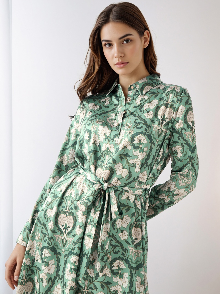 Floral Print Shirt Dress with Tie-Up Detail
