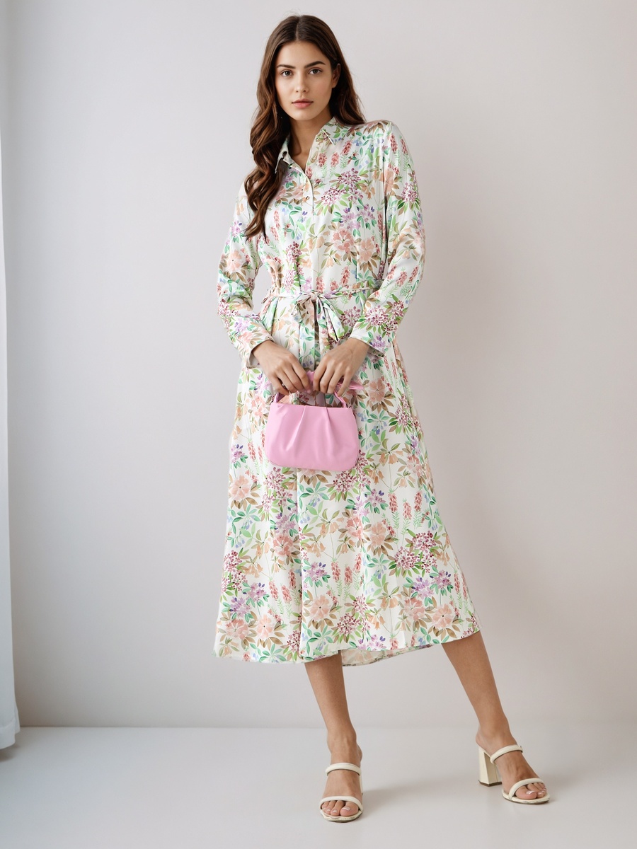 Floral Print Shirt Dress with Tie-Up Detail