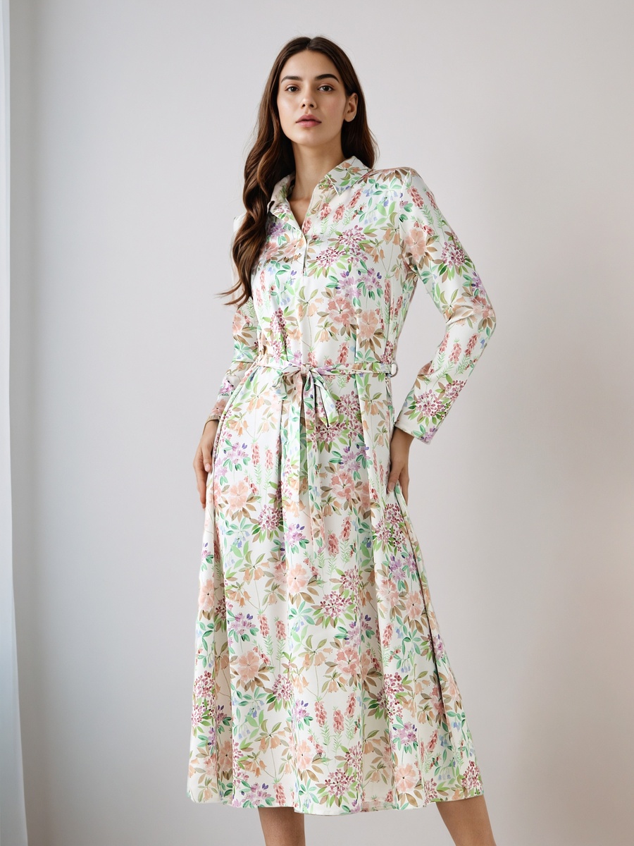 Floral Print Shirt Dress with Tie-Up Detail