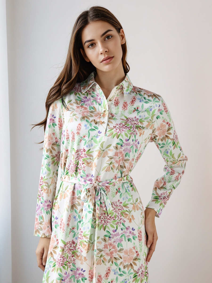 Floral Print Shirt Dress with Tie-Up Detail