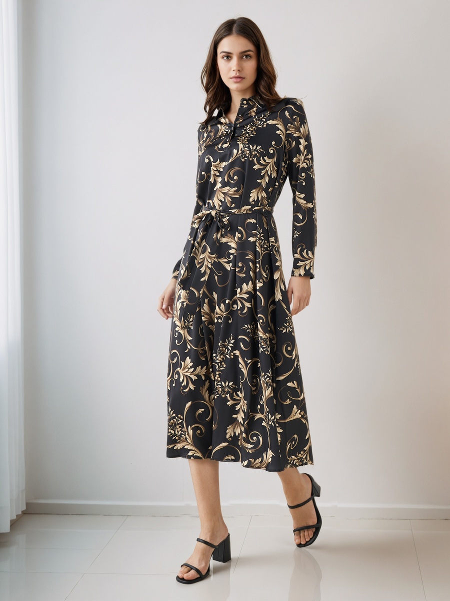 Printed Shirt Dress with Tie-Up Detail