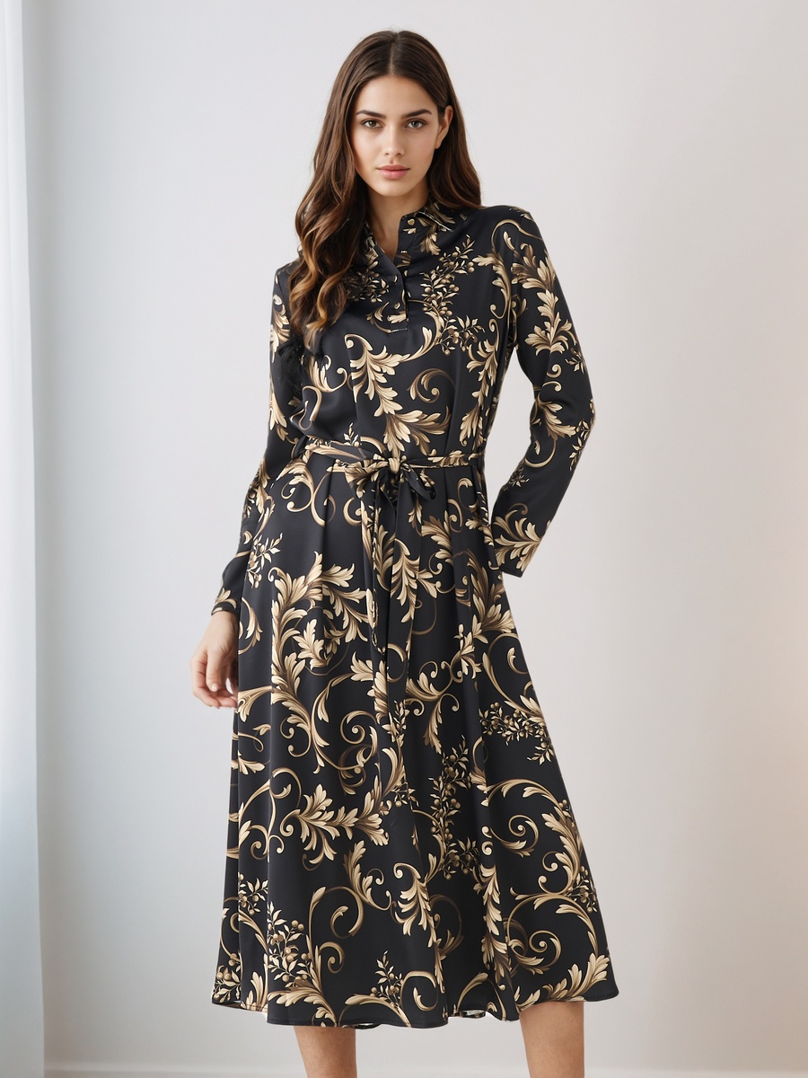 Printed Shirt Dress with Tie-Up Detail