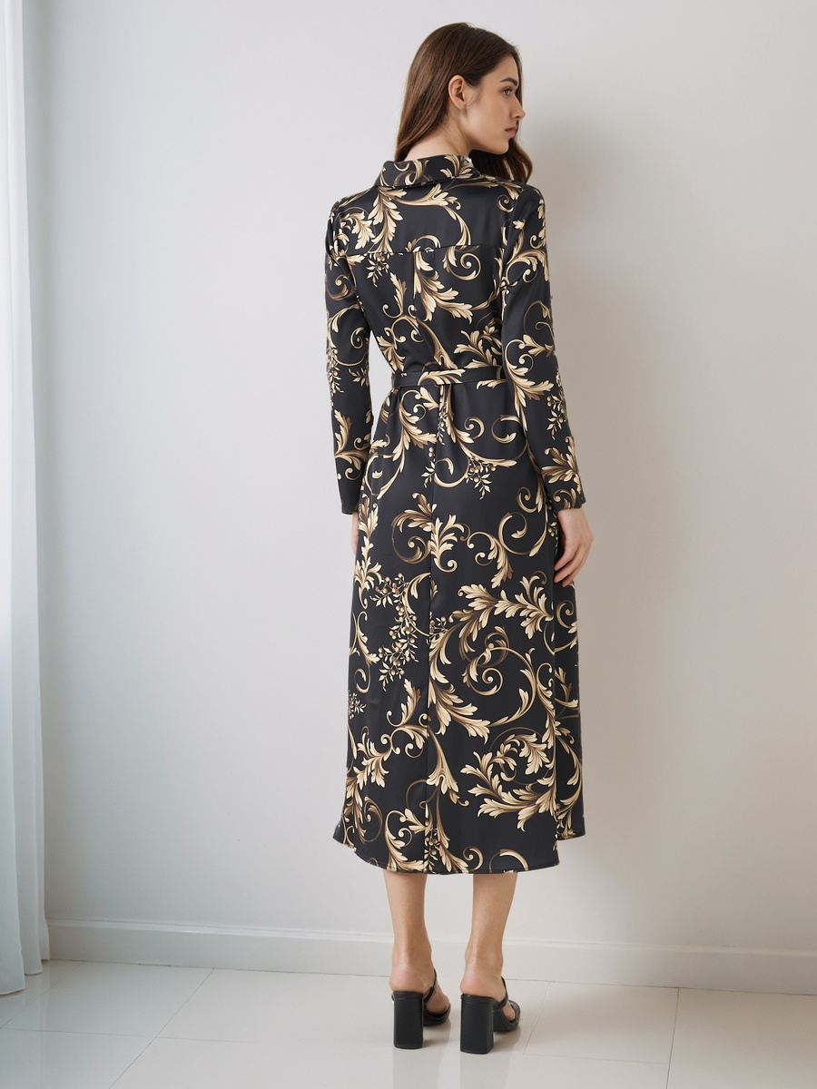 Printed Shirt Dress with Tie-Up Detail