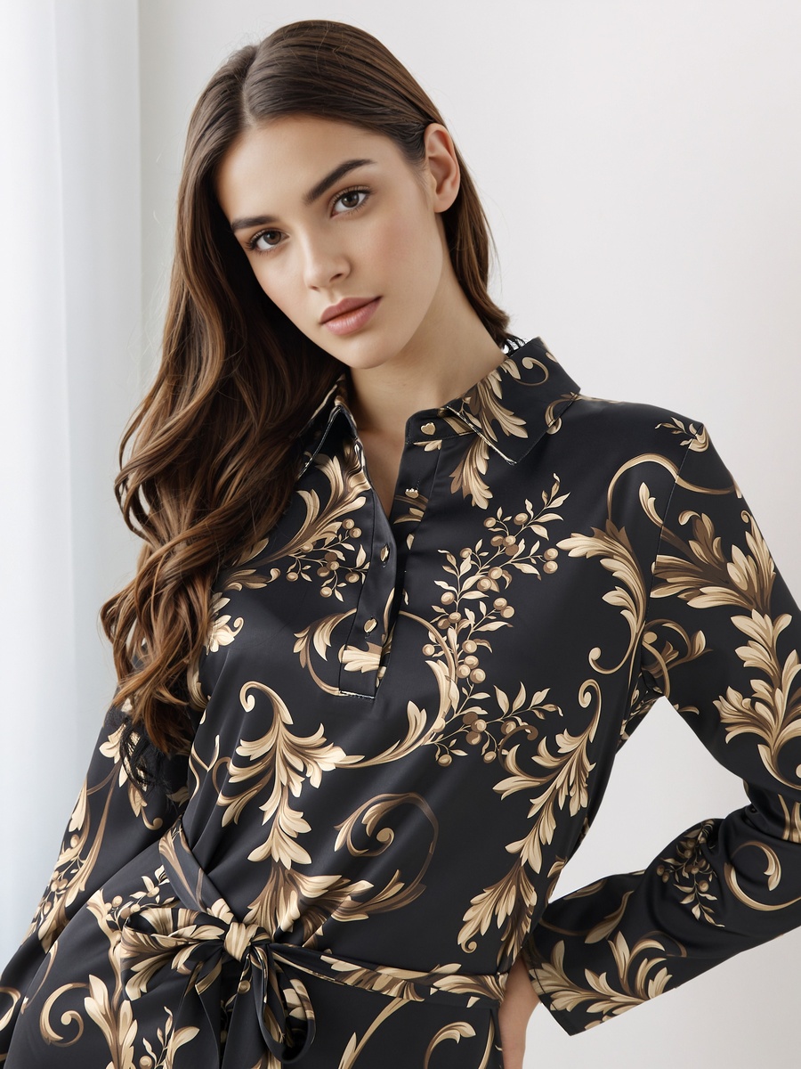 Printed Shirt Dress with Tie-Up Detail