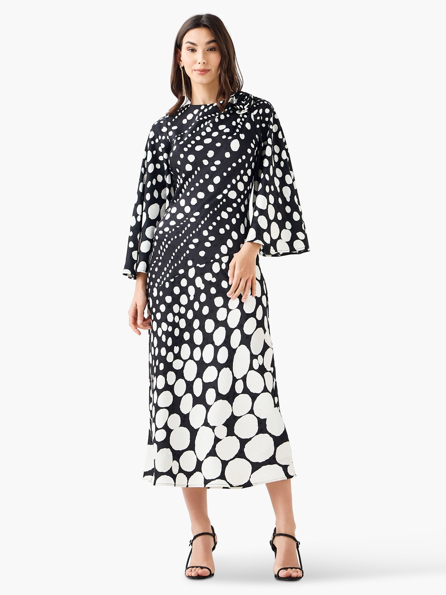 Polka Dot A-Line Corsage Detail Dress
