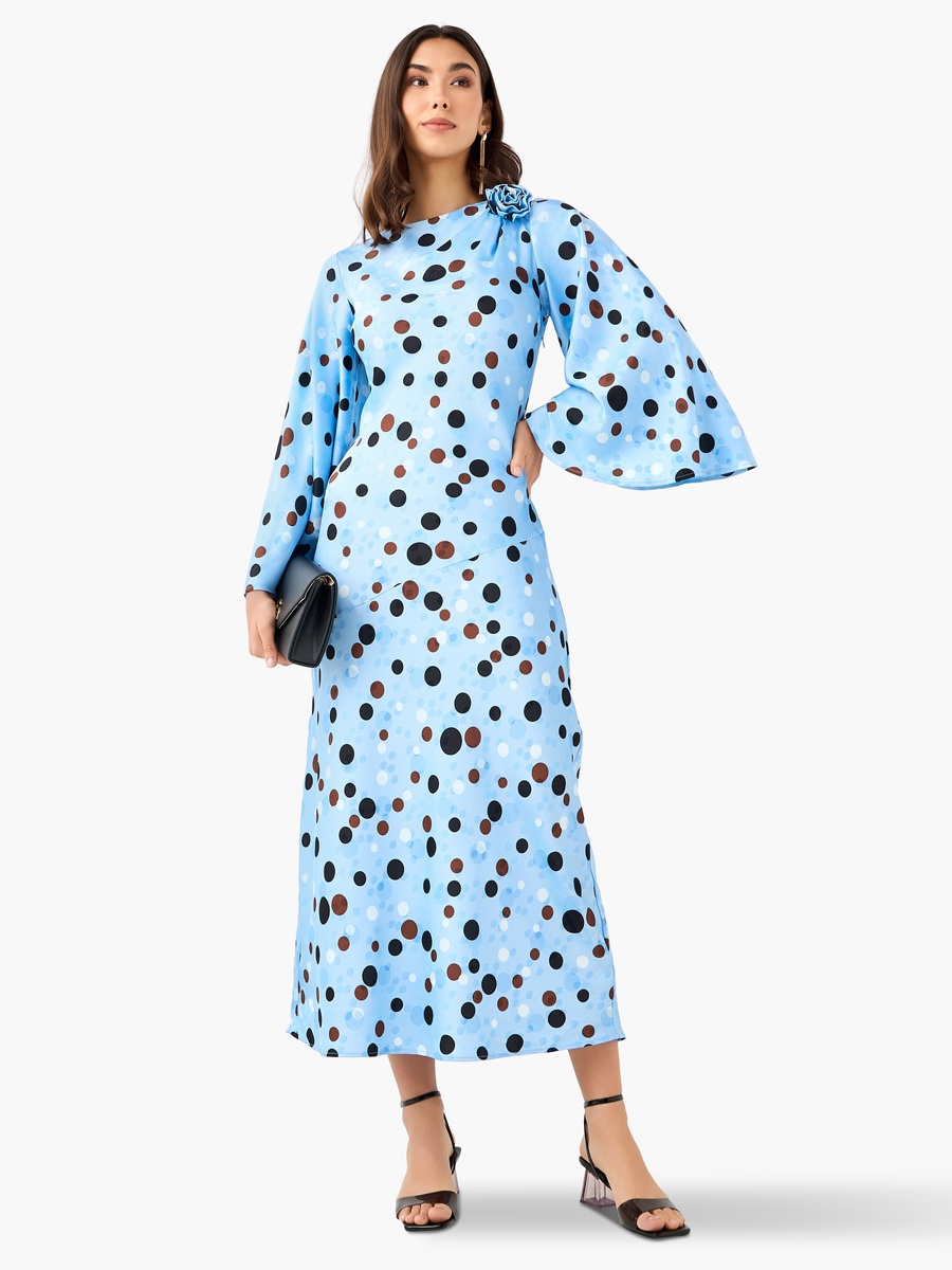 Polka Dot A-Line Corsage Detail Dress
