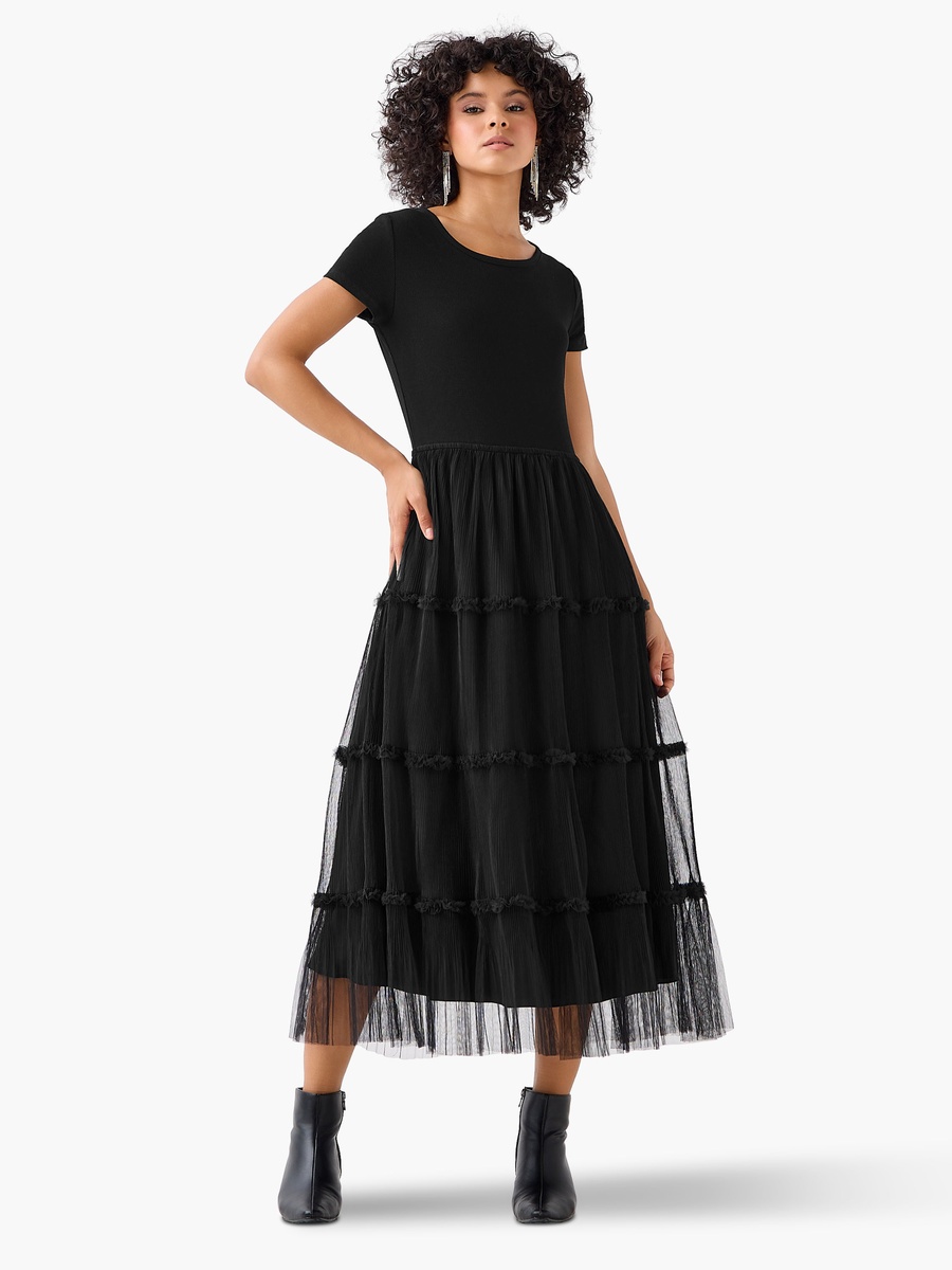 A-Line Midi Dress with Ruffle Trim