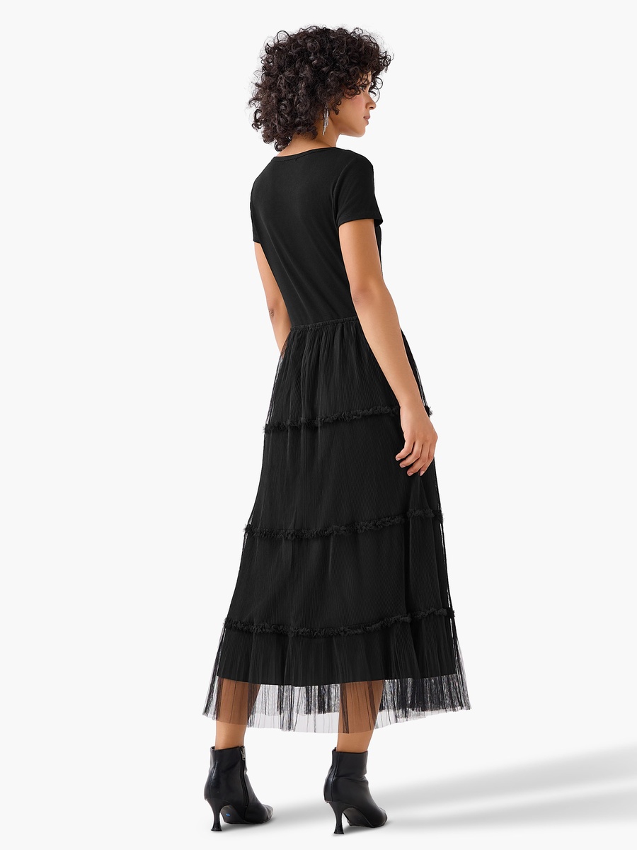 A-Line Midi Dress with Ruffle Trim