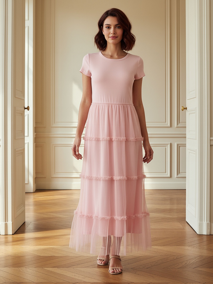 A-Line Midi Dress with Ruffle Trim
